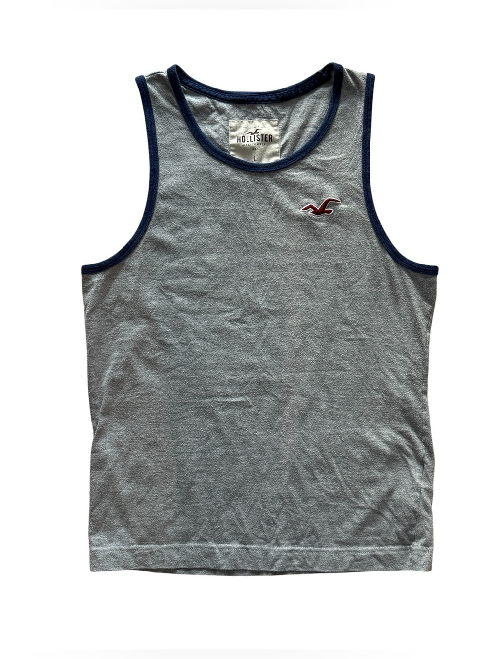Hollister Mens Large Gray Ringer Tank Top Y2K Logo Sleeveless Shirt